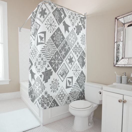 Nahtlose Weihnachtspatchwork Schneeflocken Duschvorhang (Beispiel)