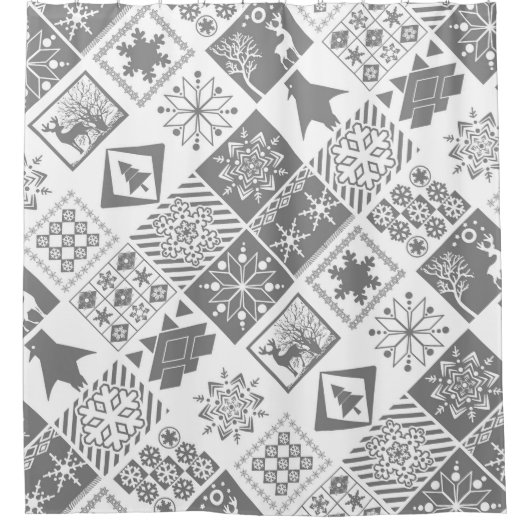 Nahtlose Weihnachtspatchwork Schneeflocken Duschvorhang (Vorderseite)