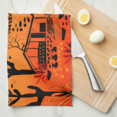 Nahtlose Wüstenlandschaft mit schwarzen Orangen Geschirrtuch (Viertel Falte)