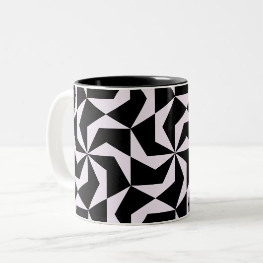 Nahtloser Abstrakter geometrischer Hexagon in Schw Zweifarbige Tasse (Vorderseite Links)