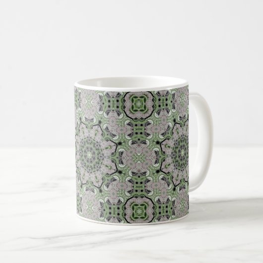 Nahtloser abstrakter, grau-grüner Deko Kaffeetasse (VorderseiteRechts)