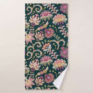 Nahtloser blumiger Hintergrund. Rosa Blume und Pac Badehandtuch