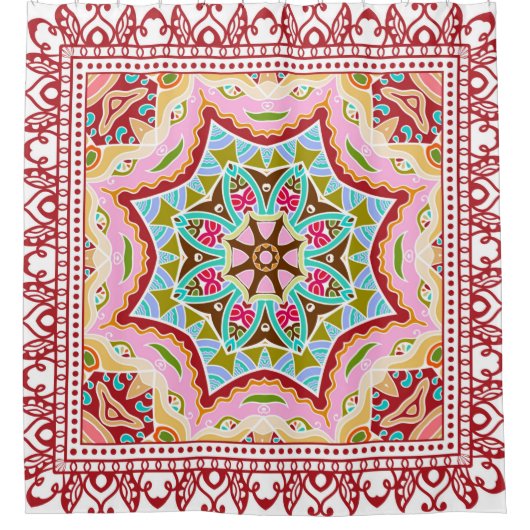 Nahtloser Damast mit farbenprächtigem Patchwork. V Duschvorhang (Vorderseite)