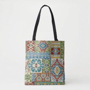 Nahtloser Damast mit farbenprächtigem Patchwork. V Tasche