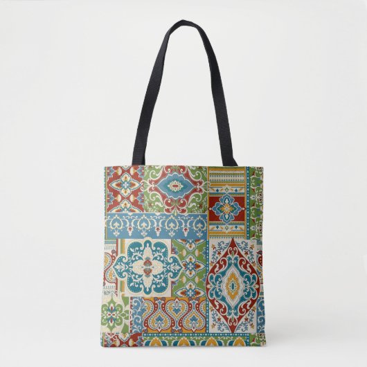 Nahtloser Damast mit farbenprächtigem Patchwork. V Tasche (Vorderseite)