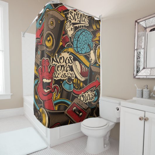 Nahtloser Graffiti-Hintergrund. Farbenfrohe nahtlo Duschvorhang (Beispiel)