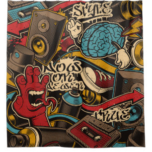 Nahtloser Graffiti-Hintergrund. Farbenfrohe nahtlo Duschvorhang