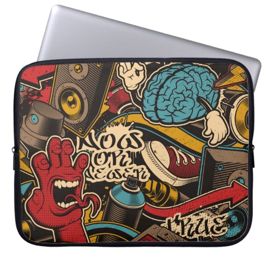 Nahtloser Graffiti-Hintergrund. Farbenfrohe nahtlo Laptopschutzhülle (Vorderseite)