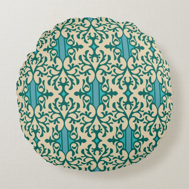 Nahtloser Hintergrund aus einer Blumenzzierung, Mo Rundes Kissen (Vorderseite)