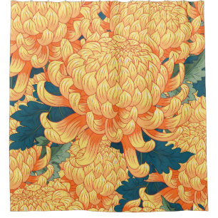 Nahtloser Hintergrund mit gelben Blumen Japanisch Duschvorhang