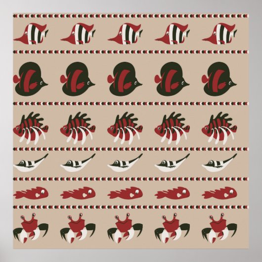 Nahtloser Hintergrund mit Meereslebewesen - Krabbe Poster (Vorne)
