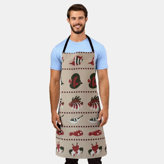 Nahtloser Hintergrund mit Meereslebewesen - Krabbe Schürze (Getragen)