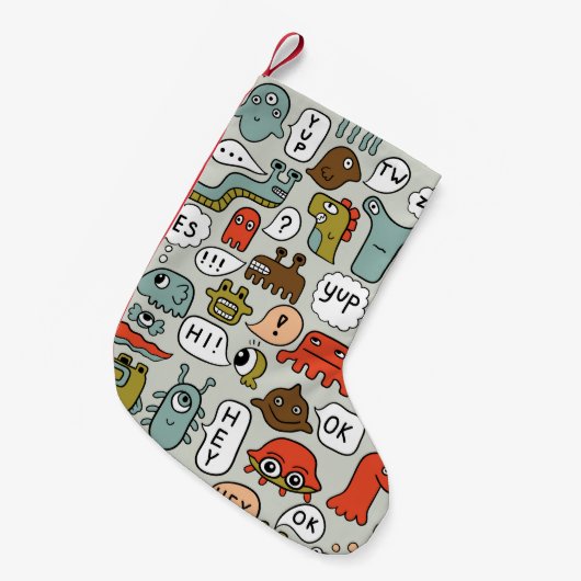 nahtloser Hintergrund mit Monstern niedlicher Cart Kleiner Weihnachtsstrumpf