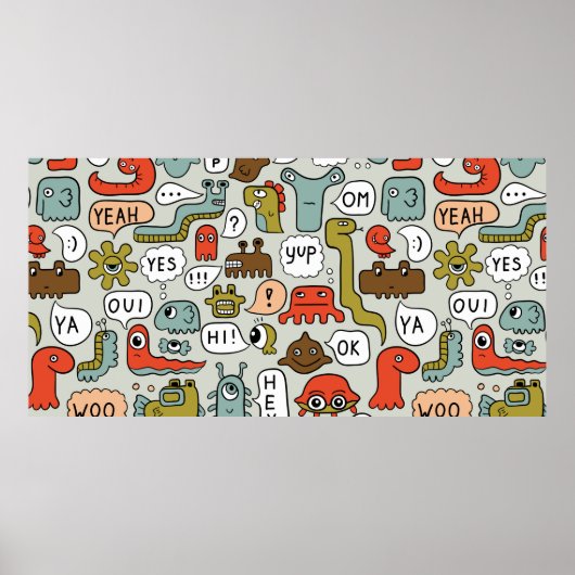 nahtloser Hintergrund mit Monstern niedlicher Cart Poster (Vorne)