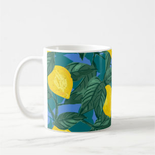 Nahtloser Hintergrund mit Zitronen und Blätter. Ci Kaffeetasse