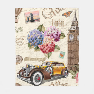 Nahtloser London Vintage-Hintergrund mit Retro-Aut Fleecedecke