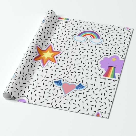 Nahtloser Musterhintergrund mit Patch-Cartoon Geschenkpapier (Ungerollt)