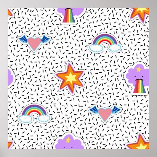 Nahtloser Musterhintergrund mit Patch-Cartoon Poster (Vorne)