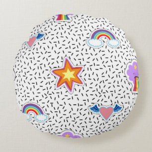 Nahtloser Musterhintergrund mit Patch-Cartoon Rundes Kissen