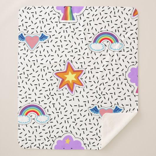 Nahtloser Musterhintergrund mit Patch-Cartoon Sherpadecke (Vorderseite)