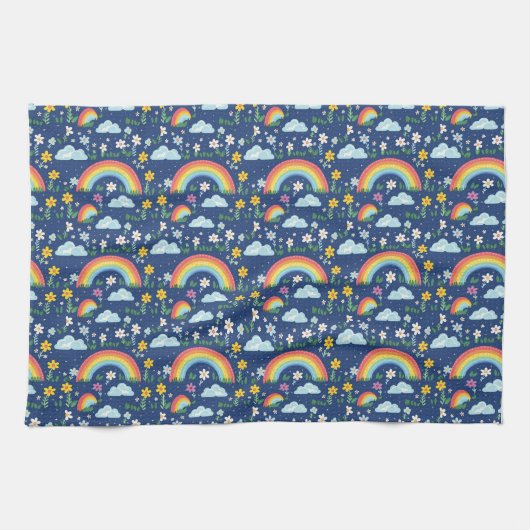 Nahtloser Regenbogen, Blume und Wolkenmuster Geschirrtuch (Horizontal)