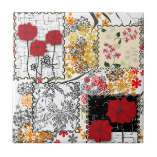 Nahtloser retro-vintage-patchwork-quilting-mohn fliese