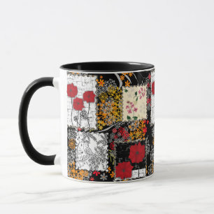 Nahtloser retro-vintage-patchwork-quilting-mohn tasse