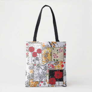 Nahtloser retro-vintage-patchwork-steppdecken-mohn tasche