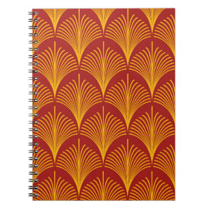 Nahtloser roter und goldener vintage art deco Pfau Notizblock