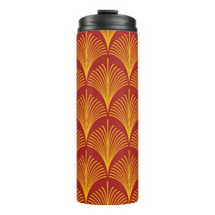 Nahtloser roter und goldener vintage art deco Pfau Thermosbecher