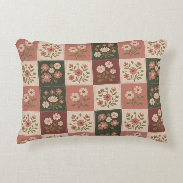 Nahtloser Rustikaler Blumen-Patchwork Dekokissen (Vorderseite)