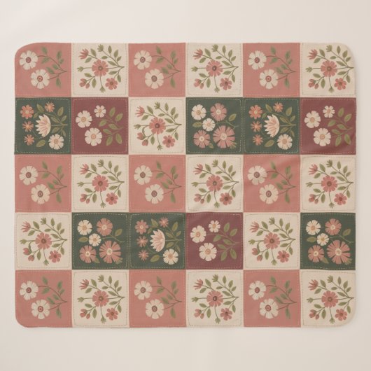 Nahtloser Rustikaler Blumen-Patchwork Sherpadecke (Vorderseite (Horizontal))