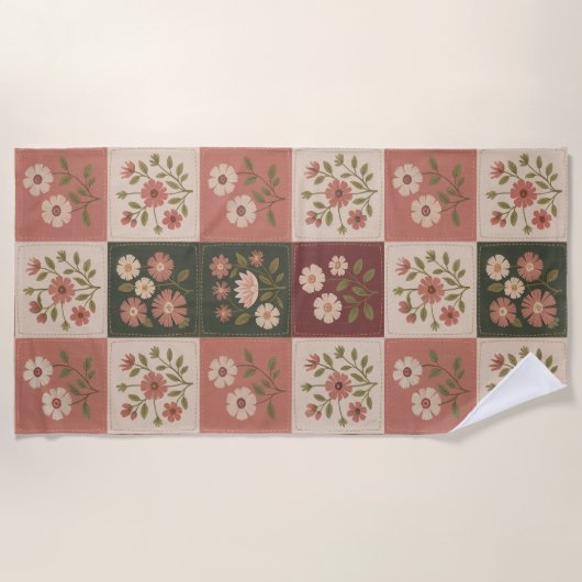 Nahtloser Rustikaler Blumen-Patchwork Strandtuch (Vorderseite)