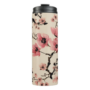 Nahtloser schöner Druck von Aquarellblumen. St Thermosbecher