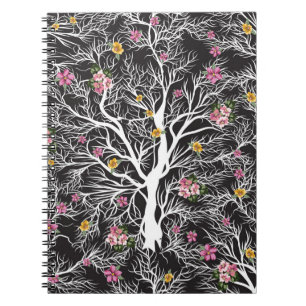 nahtloser Schwarzer Baum mit farbigen Blume Notizblock