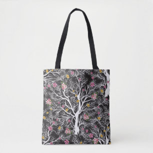 nahtloser Schwarzer Baum mit farbigen Blume Tasche