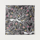 nahtloser Schwarzer Baum mit farbigen Blume Wandteppich (Vorderseite (Horizontal))