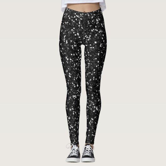 Nahtloser Schwarzer Glitzer | Funkelnd Halloween Leggings (Vorderseite)