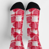 Nahtloser Valentinstag rote Herzen gecheckt karier Socken (Oben)