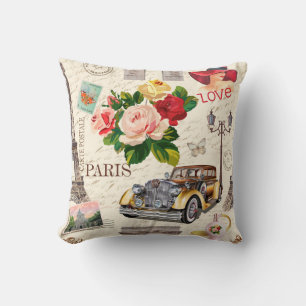 Nahtloser, vintage Paris Hintergrund mit Retro-Aut Kissen