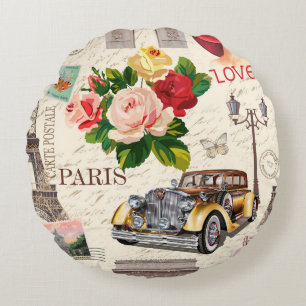 Nahtloser vintage Pariser Hintergrund mit Retro-Au Rundes Kissen
