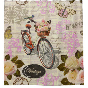 Nahtloser Vintager Hintergrund mit Rose, Schmetter Duschvorhang