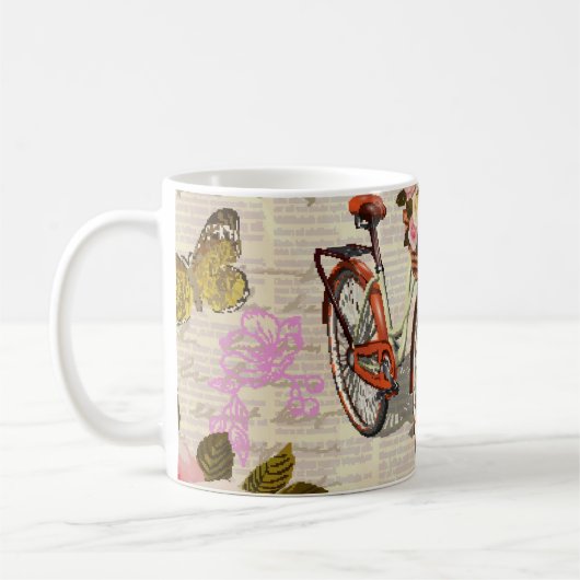 Nahtloser Vintager Hintergrund mit Rose, Schmetter Kaffeetasse (Links)