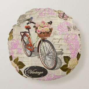 Nahtloser Vintager Hintergrund mit Rose, Schmetter Rundes Kissen