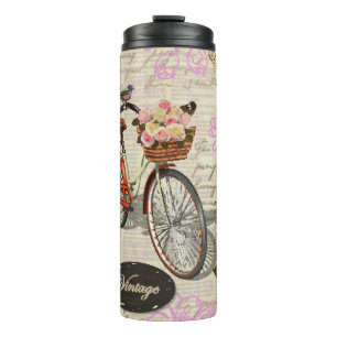 Nahtloser Vintager Hintergrund mit Rose, Schmetter Thermosbecher