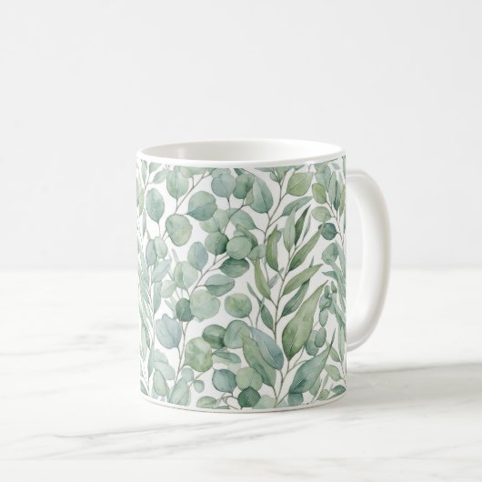 Nahtloser Wasserfarb-Eukalyptusblätter-Mug-Wrap Kaffeetasse (VorderseiteRechts)