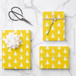 Nahtloser Weihnachtsbaum auf Gelb Geschenkpapier Set