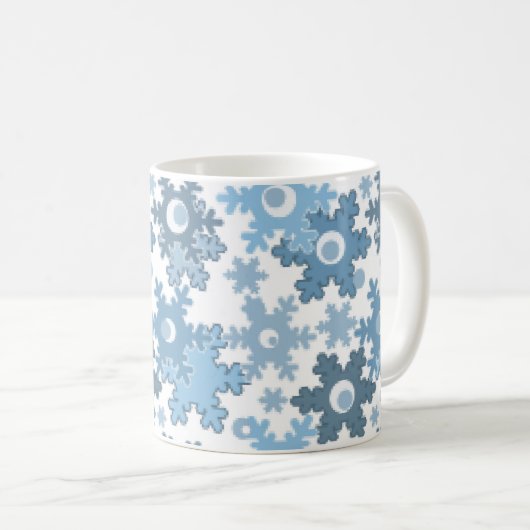 Nahtloser Winter hellblau weißes Muster Schneefloc Kaffeetasse (VorderseiteRechts)