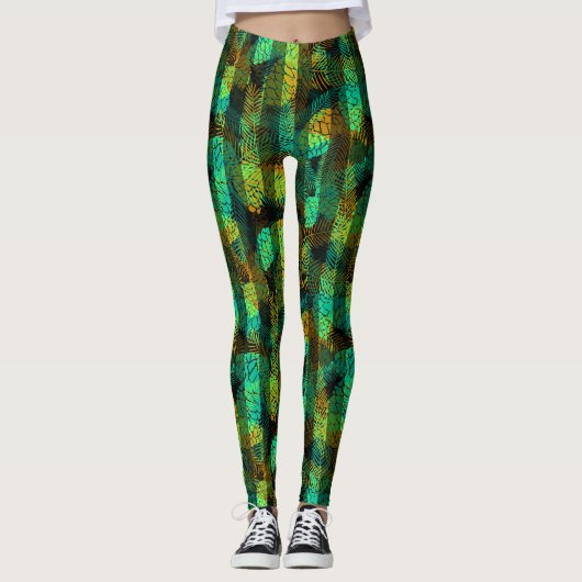 Nahtloser Winter Weihnachts-grüne Pinienbäume tr Leggings (Vorderseite)