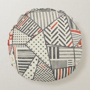 Nahtloses abstraktes Patchwork in Retrofarben. End Rundes Kissen